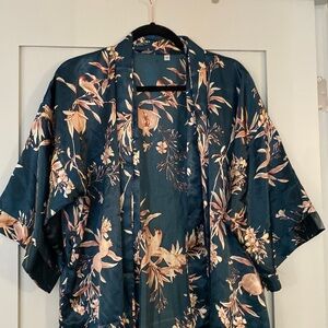 Turquoise Pomegranate Satin Robe